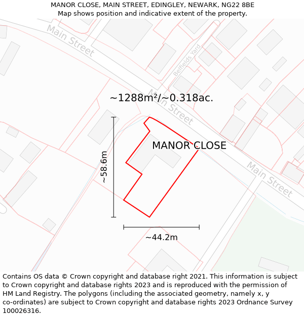 MANOR CLOSE, MAIN STREET, EDINGLEY, NEWARK, NG22 8BE: Plot and title map