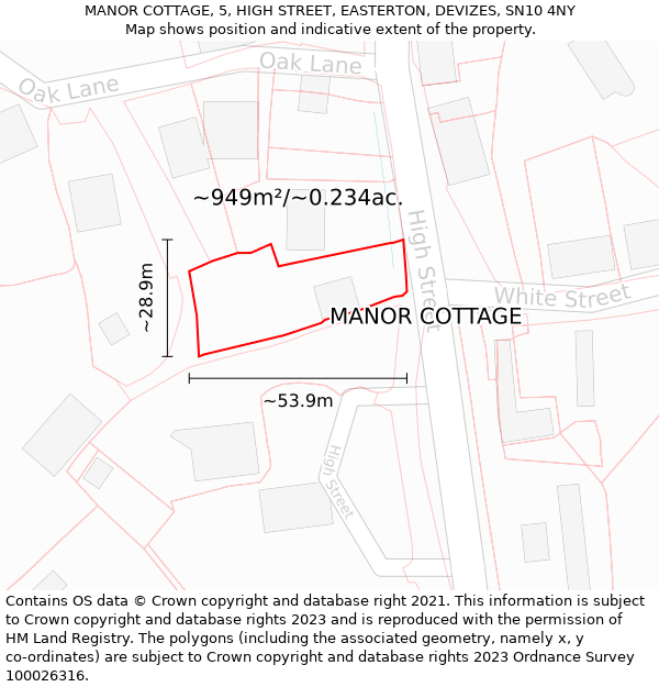 MANOR COTTAGE, 5, HIGH STREET, EASTERTON, DEVIZES, SN10 4NY: Plot and title map