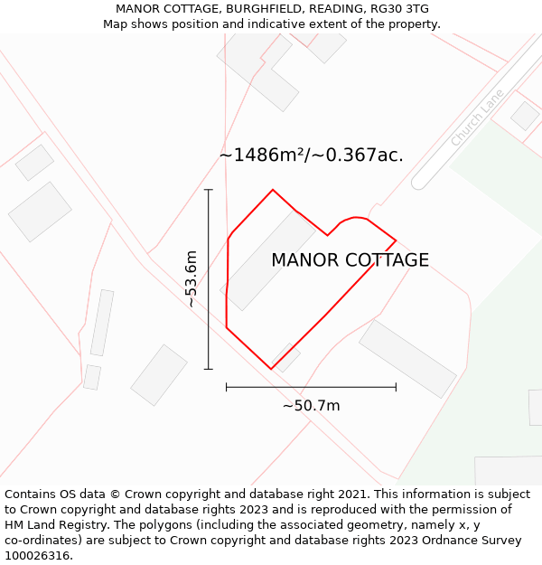 MANOR COTTAGE, BURGHFIELD, READING, RG30 3TG: Plot and title map