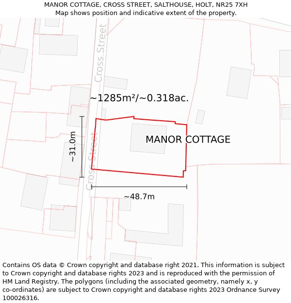 MANOR COTTAGE, CROSS STREET, SALTHOUSE, HOLT, NR25 7XH: Plot and title map