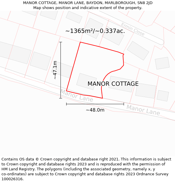 MANOR COTTAGE, MANOR LANE, BAYDON, MARLBOROUGH, SN8 2JD: Plot and title map
