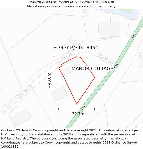 MANOR COTTAGE, MONKLAND, LEOMINSTER, HR6 9DB: Plot and title map