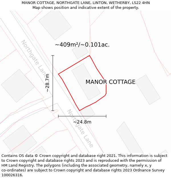 MANOR COTTAGE, NORTHGATE LANE, LINTON, WETHERBY, LS22 4HN: Plot and title map