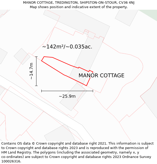 MANOR COTTAGE, TREDINGTON, SHIPSTON-ON-STOUR, CV36 4NJ: Plot and title map