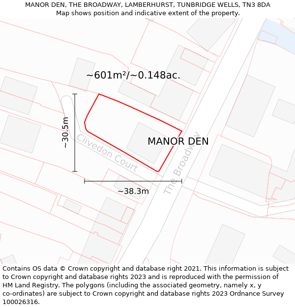 MANOR DEN, THE BROADWAY, LAMBERHURST, TUNBRIDGE WELLS, TN3 8DA: Plot and title map