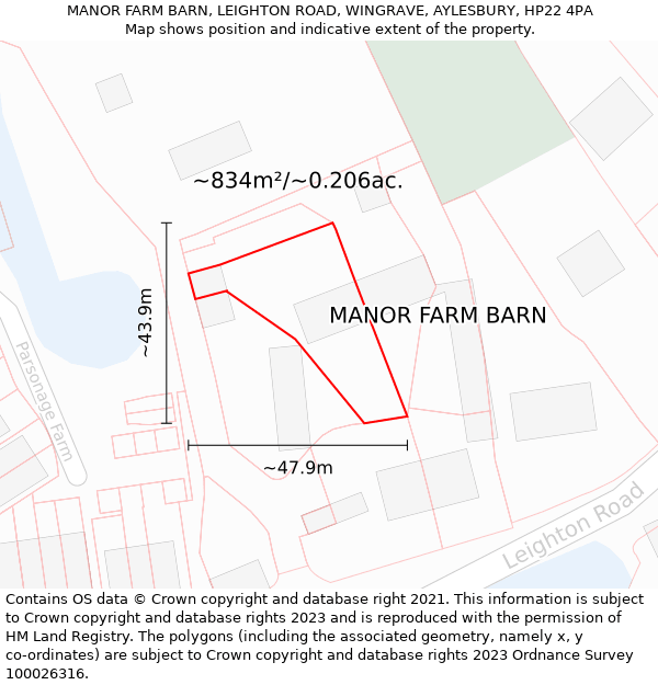 MANOR FARM BARN, LEIGHTON ROAD, WINGRAVE, AYLESBURY, HP22 4PA: Plot and title map