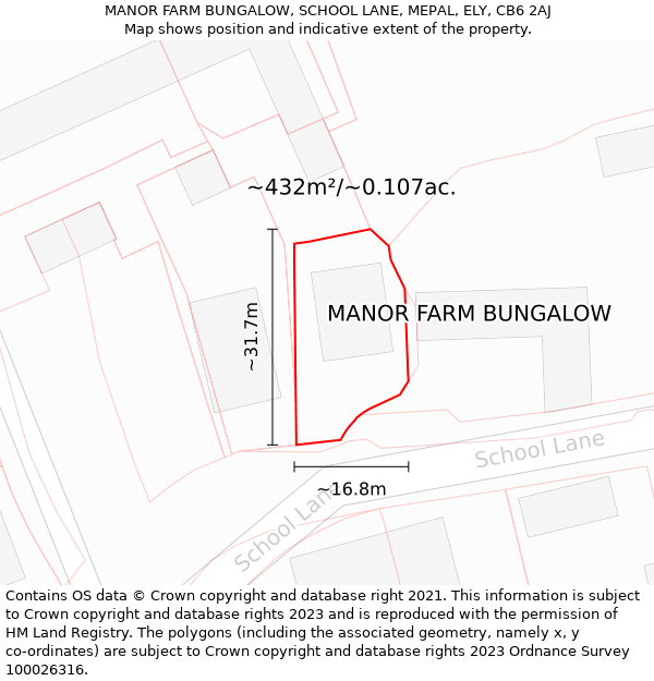 MANOR FARM BUNGALOW, SCHOOL LANE, MEPAL, ELY, CB6 2AJ: Plot and title map