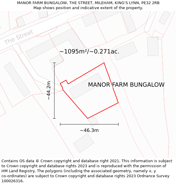 MANOR FARM BUNGALOW, THE STREET, MILEHAM, KING'S LYNN, PE32 2RB: Plot and title map