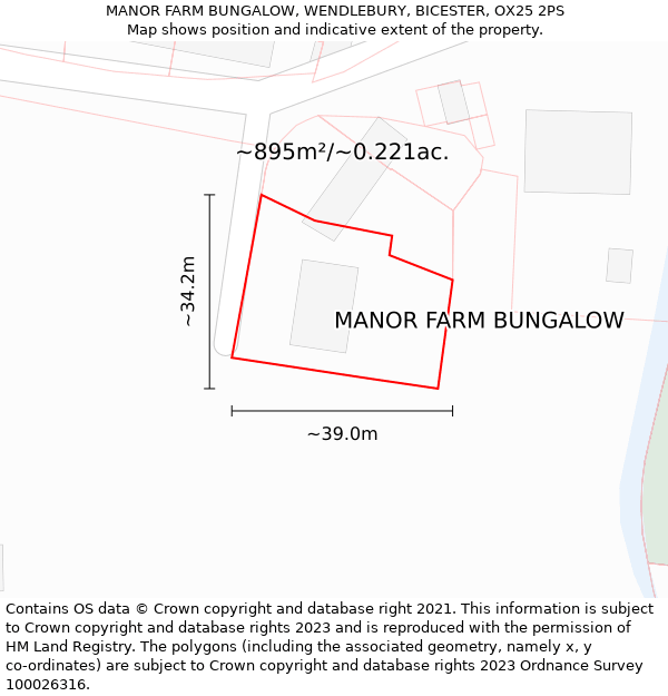 MANOR FARM BUNGALOW, WENDLEBURY, BICESTER, OX25 2PS: Plot and title map