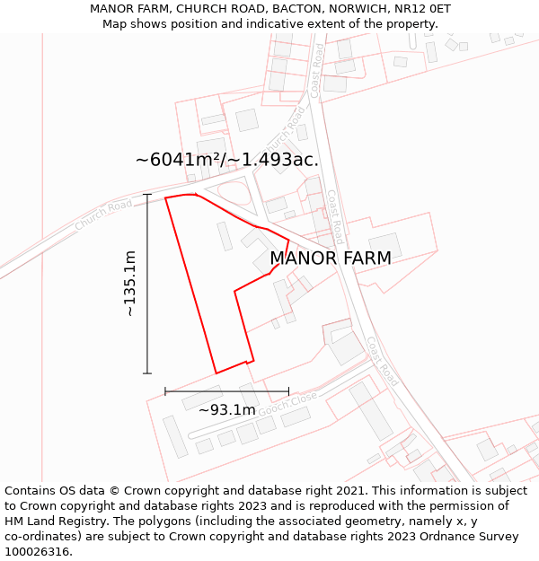 MANOR FARM, CHURCH ROAD, BACTON, NORWICH, NR12 0ET: Plot and title map