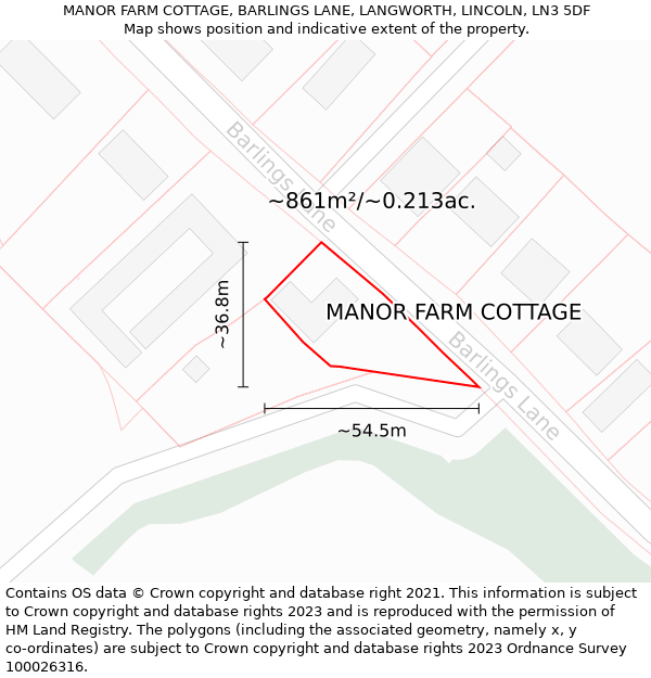 MANOR FARM COTTAGE, BARLINGS LANE, LANGWORTH, LINCOLN, LN3 5DF: Plot and title map