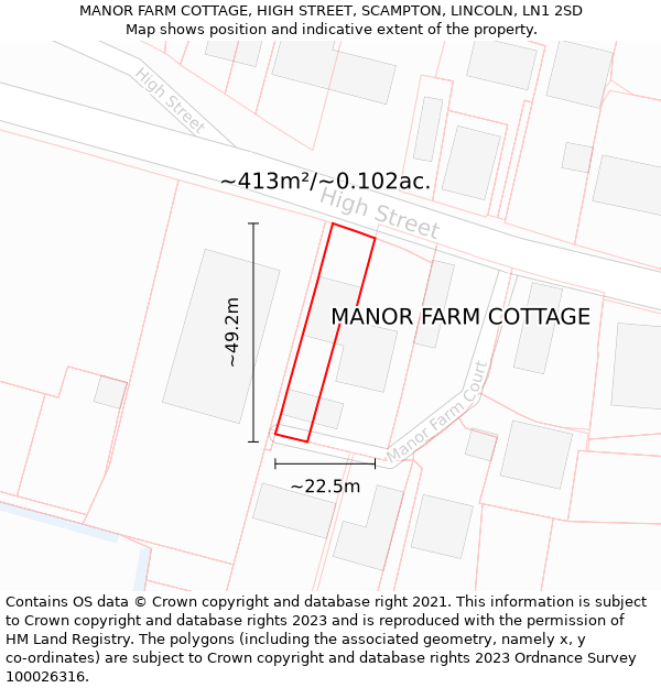 MANOR FARM COTTAGE, HIGH STREET, SCAMPTON, LINCOLN, LN1 2SD: Plot and title map