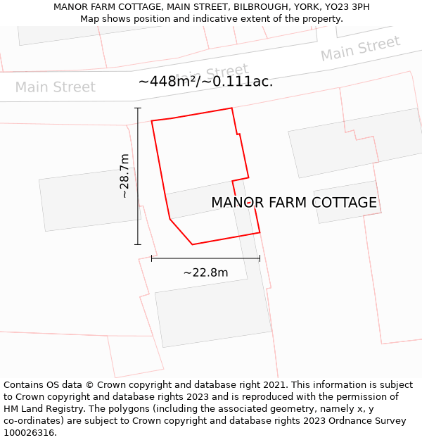 MANOR FARM COTTAGE, MAIN STREET, BILBROUGH, YORK, YO23 3PH: Plot and title map