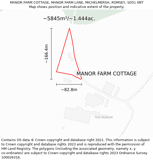 MANOR FARM COTTAGE, MANOR FARM LANE, MICHELMERSH, ROMSEY, SO51 0NT: Plot and title map