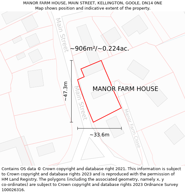 MANOR FARM HOUSE, MAIN STREET, KELLINGTON, GOOLE, DN14 0NE: Plot and title map