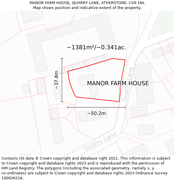 MANOR FARM HOUSE, QUARRY LANE, ATHERSTONE, CV9 1NL: Plot and title map