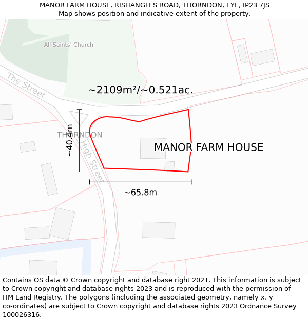 MANOR FARM HOUSE, RISHANGLES ROAD, THORNDON, EYE, IP23 7JS: Plot and title map