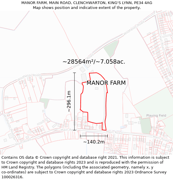 MANOR FARM, MAIN ROAD, CLENCHWARTON, KING'S LYNN, PE34 4AG: Plot and title map