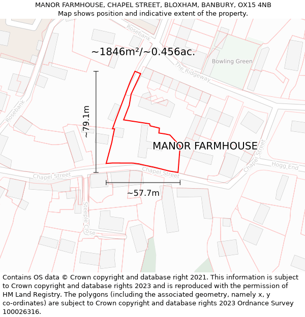 MANOR FARMHOUSE, CHAPEL STREET, BLOXHAM, BANBURY, OX15 4NB: Plot and title map