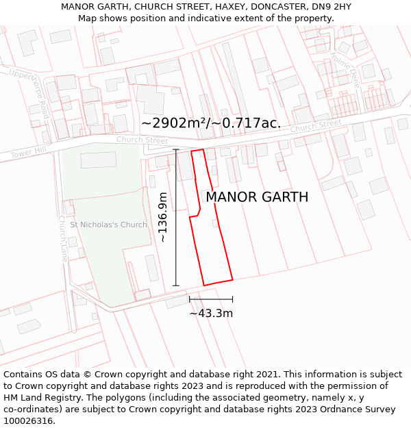 MANOR GARTH, CHURCH STREET, HAXEY, DONCASTER, DN9 2HY: Plot and title map