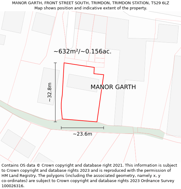 MANOR GARTH, FRONT STREET SOUTH, TRIMDON, TRIMDON STATION, TS29 6LZ: Plot and title map