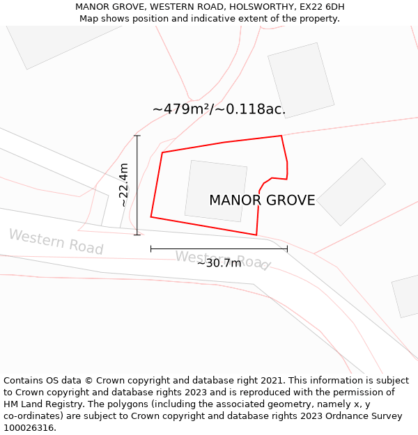 MANOR GROVE, WESTERN ROAD, HOLSWORTHY, EX22 6DH: Plot and title map