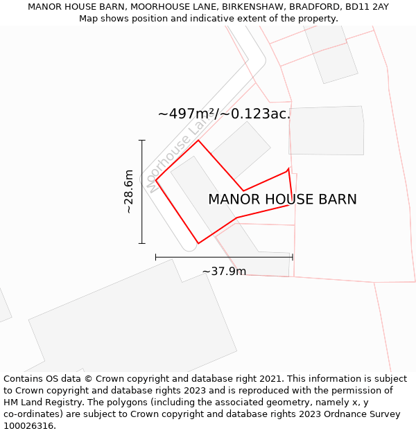 MANOR HOUSE BARN, MOORHOUSE LANE, BIRKENSHAW, BRADFORD, BD11 2AY: Plot and title map