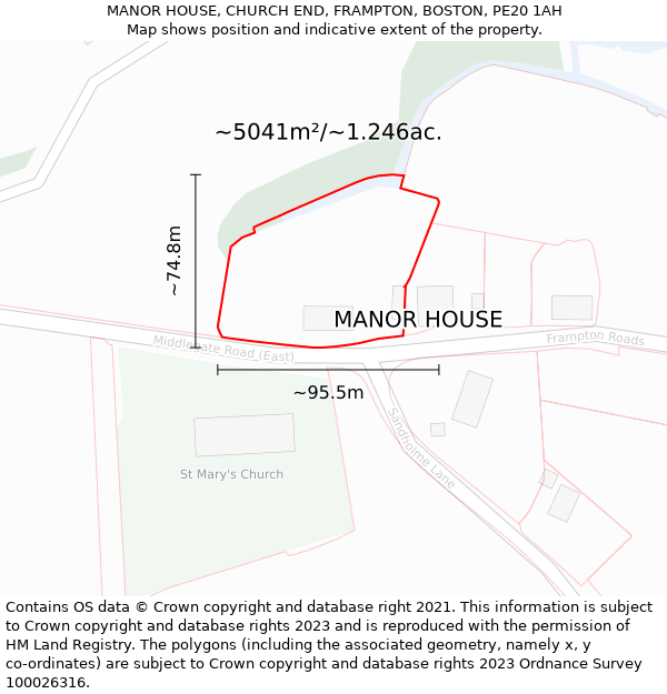 MANOR HOUSE, CHURCH END, FRAMPTON, BOSTON, PE20 1AH: Plot and title map