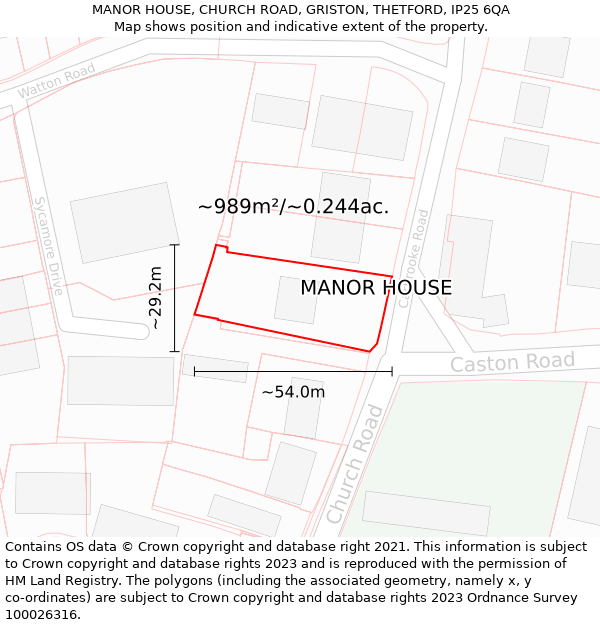 MANOR HOUSE, CHURCH ROAD, GRISTON, THETFORD, IP25 6QA: Plot and title map