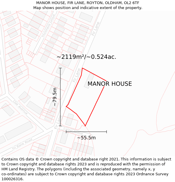 MANOR HOUSE, FIR LANE, ROYTON, OLDHAM, OL2 6TF: Plot and title map