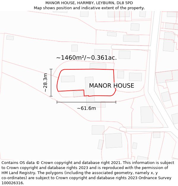 MANOR HOUSE, HARMBY, LEYBURN, DL8 5PD: Plot and title map