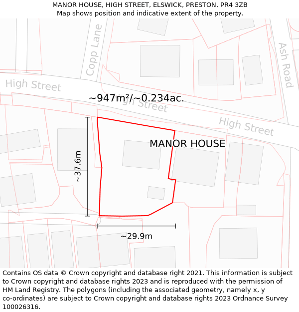MANOR HOUSE, HIGH STREET, ELSWICK, PRESTON, PR4 3ZB: Plot and title map