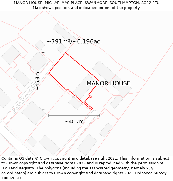 MANOR HOUSE, MICHAELMAS PLACE, SWANMORE, SOUTHAMPTON, SO32 2EU: Plot and title map