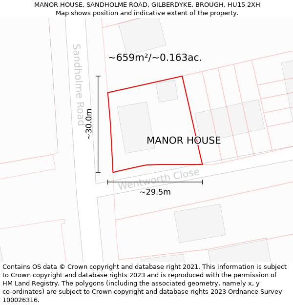 MANOR HOUSE, SANDHOLME ROAD, GILBERDYKE, BROUGH, HU15 2XH: Plot and title map