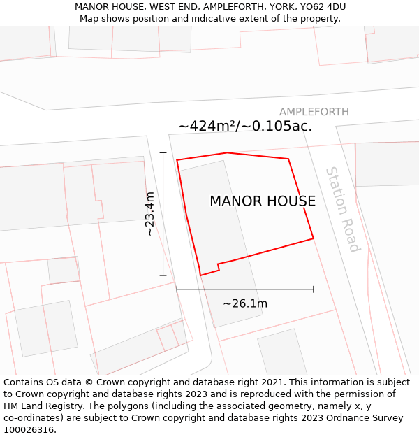 MANOR HOUSE, WEST END, AMPLEFORTH, YORK, YO62 4DU: Plot and title map