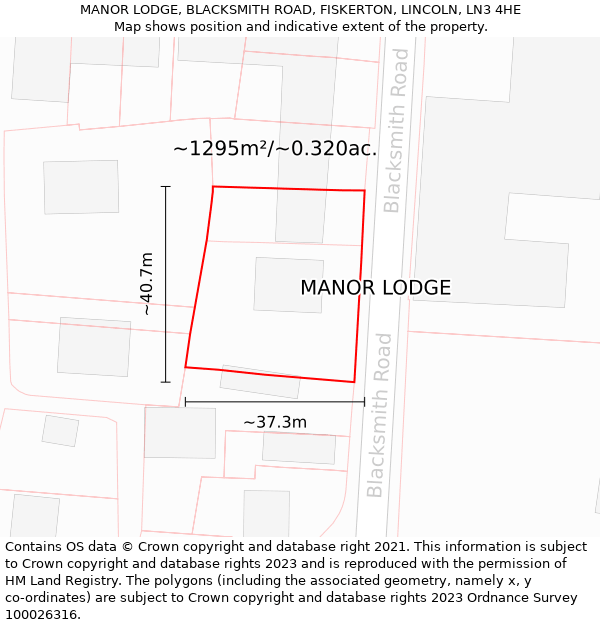 MANOR LODGE, BLACKSMITH ROAD, FISKERTON, LINCOLN, LN3 4HE: Plot and title map