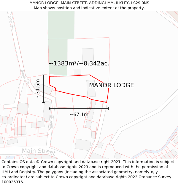 MANOR LODGE, MAIN STREET, ADDINGHAM, ILKLEY, LS29 0NS: Plot and title map