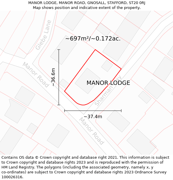 MANOR LODGE, MANOR ROAD, GNOSALL, STAFFORD, ST20 0RJ: Plot and title map