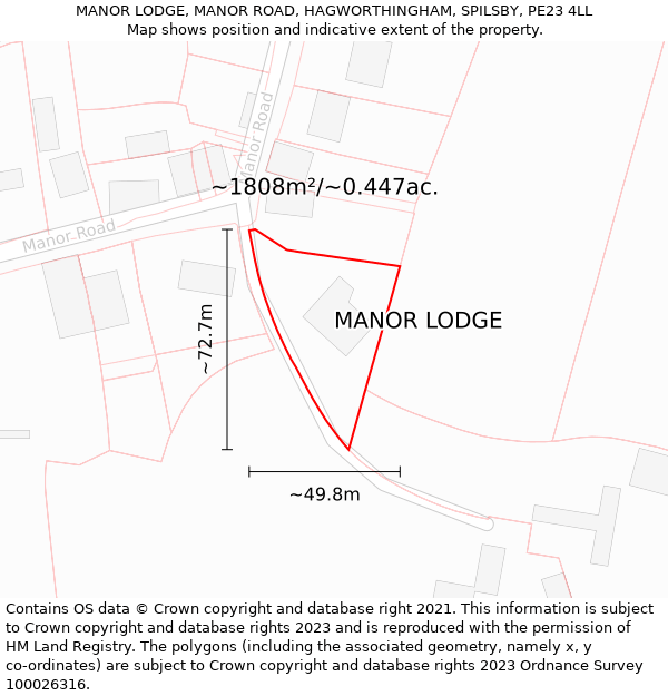 MANOR LODGE, MANOR ROAD, HAGWORTHINGHAM, SPILSBY, PE23 4LL: Plot and title map