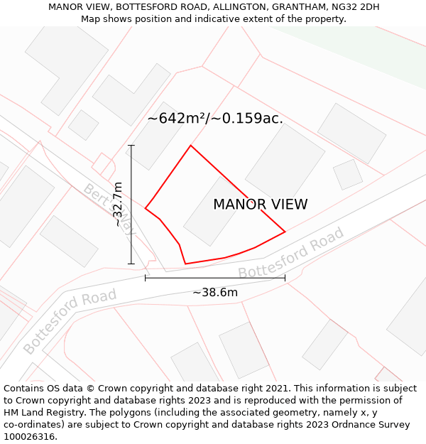 MANOR VIEW, BOTTESFORD ROAD, ALLINGTON, GRANTHAM, NG32 2DH: Plot and title map