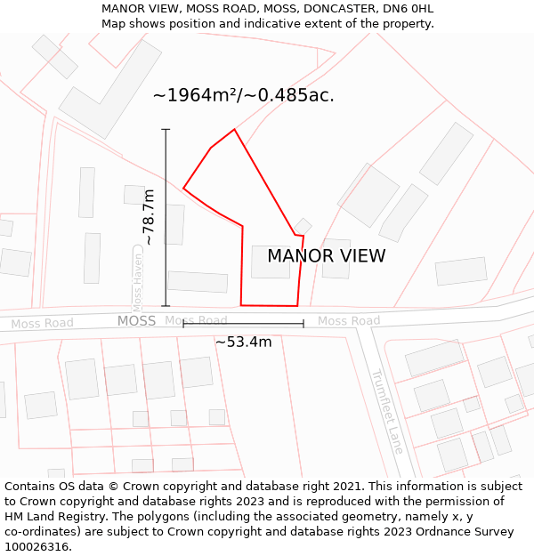 MANOR VIEW, MOSS ROAD, MOSS, DONCASTER, DN6 0HL: Plot and title map