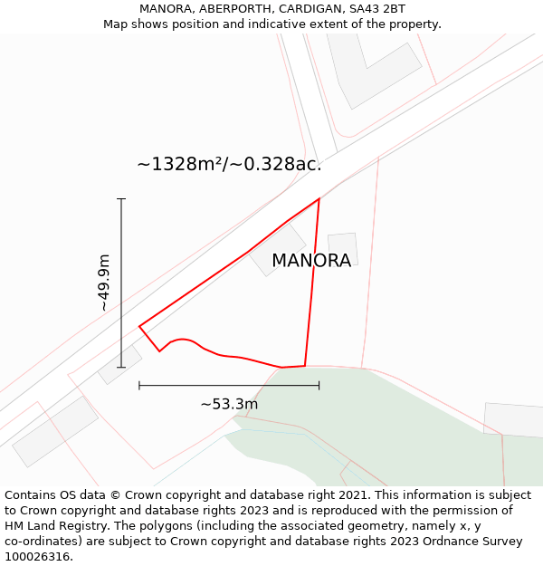 MANORA, ABERPORTH, CARDIGAN, SA43 2BT: Plot and title map