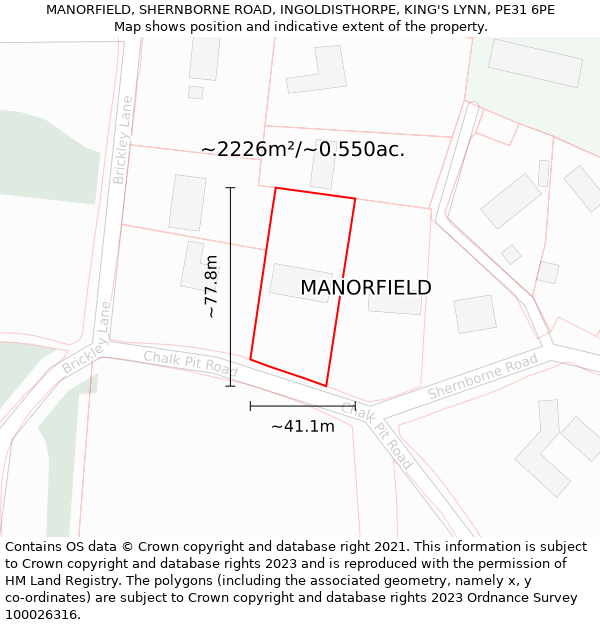 MANORFIELD, SHERNBORNE ROAD, INGOLDISTHORPE, KING'S LYNN, PE31 6PE: Plot and title map