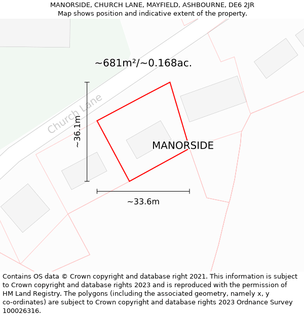 MANORSIDE, CHURCH LANE, MAYFIELD, ASHBOURNE, DE6 2JR: Plot and title map