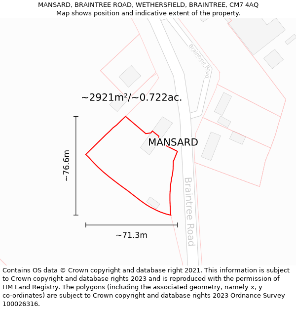 MANSARD, BRAINTREE ROAD, WETHERSFIELD, BRAINTREE, CM7 4AQ: Plot and title map