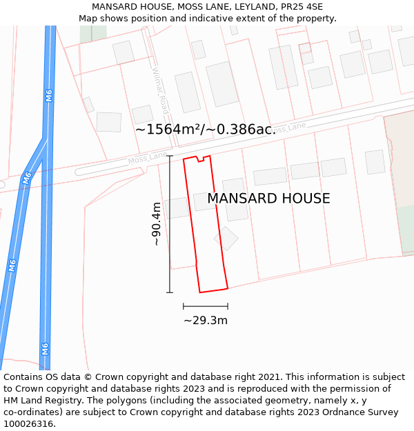 MANSARD HOUSE, MOSS LANE, LEYLAND, PR25 4SE: Plot and title map