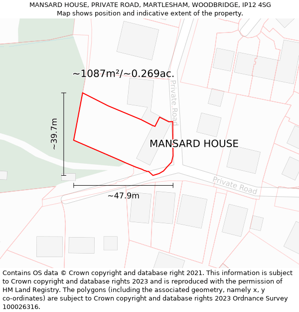 MANSARD HOUSE, PRIVATE ROAD, MARTLESHAM, WOODBRIDGE, IP12 4SG: Plot and title map