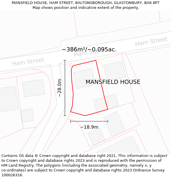 MANSFIELD HOUSE, HAM STREET, BALTONSBOROUGH, GLASTONBURY, BA6 8PT: Plot and title map