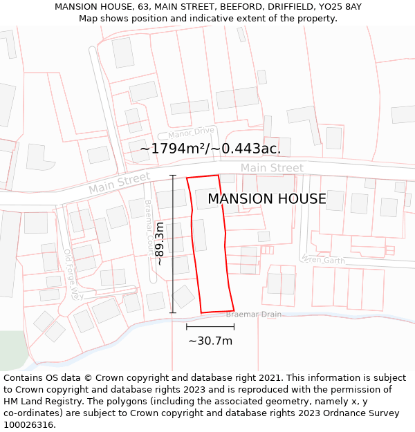 MANSION HOUSE, 63, MAIN STREET, BEEFORD, DRIFFIELD, YO25 8AY: Plot and title map