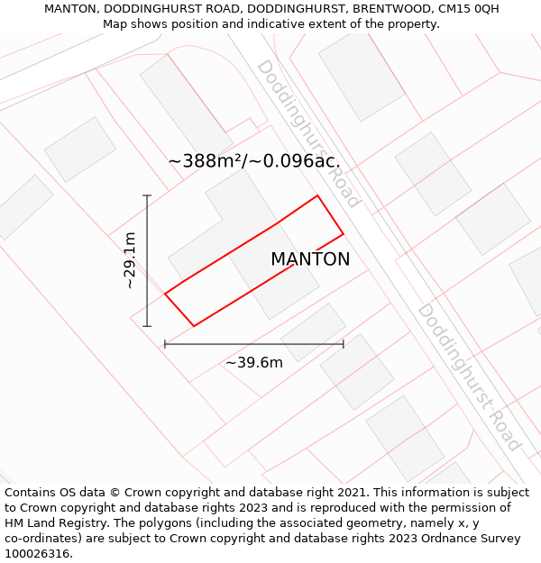 MANTON, DODDINGHURST ROAD, DODDINGHURST, BRENTWOOD, CM15 0QH: Plot and title map